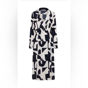 Vero Moda Geo Print Faux Wrap Midi Dress, Navy and White Color, Size M